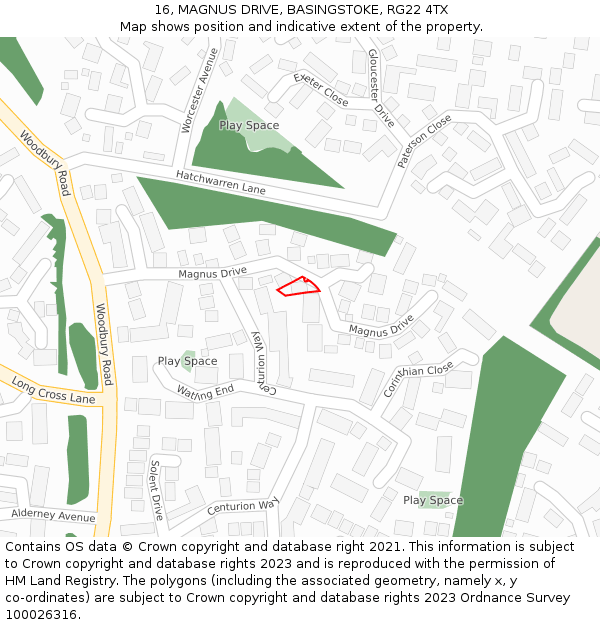 16, MAGNUS DRIVE, BASINGSTOKE, RG22 4TX: Location map and indicative extent of plot