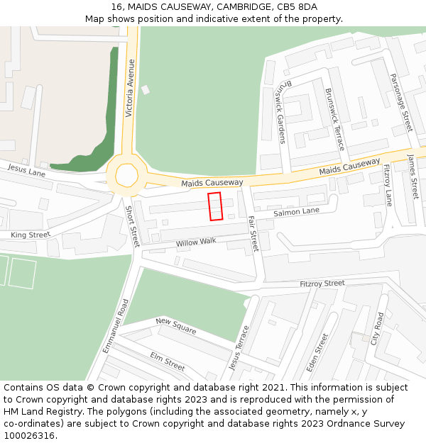16, MAIDS CAUSEWAY, CAMBRIDGE, CB5 8DA: Location map and indicative extent of plot