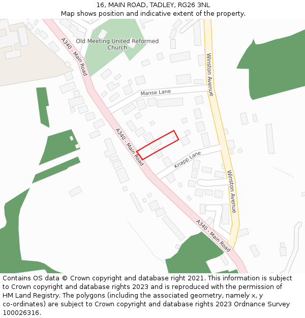 16, MAIN ROAD, TADLEY, RG26 3NL: Location map and indicative extent of plot