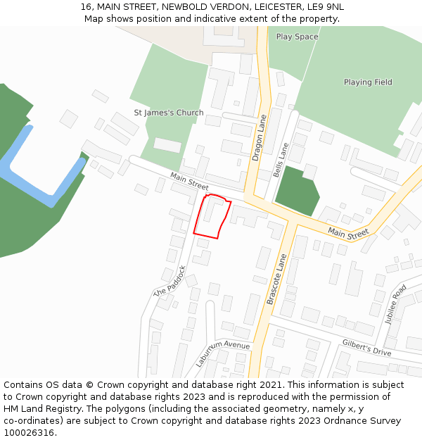 16, MAIN STREET, NEWBOLD VERDON, LEICESTER, LE9 9NL: Location map and indicative extent of plot