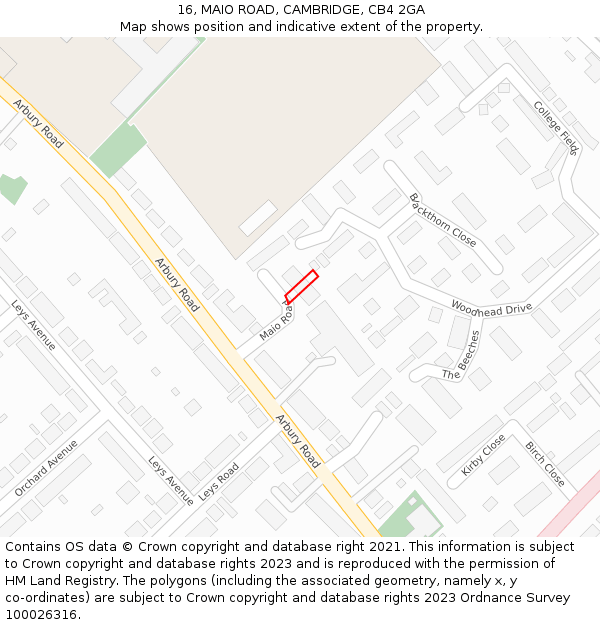 16, MAIO ROAD, CAMBRIDGE, CB4 2GA: Location map and indicative extent of plot