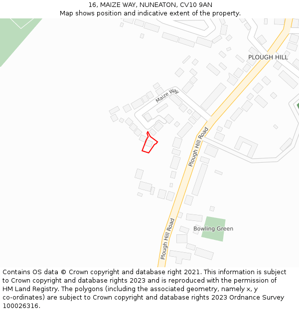 16, MAIZE WAY, NUNEATON, CV10 9AN: Location map and indicative extent of plot