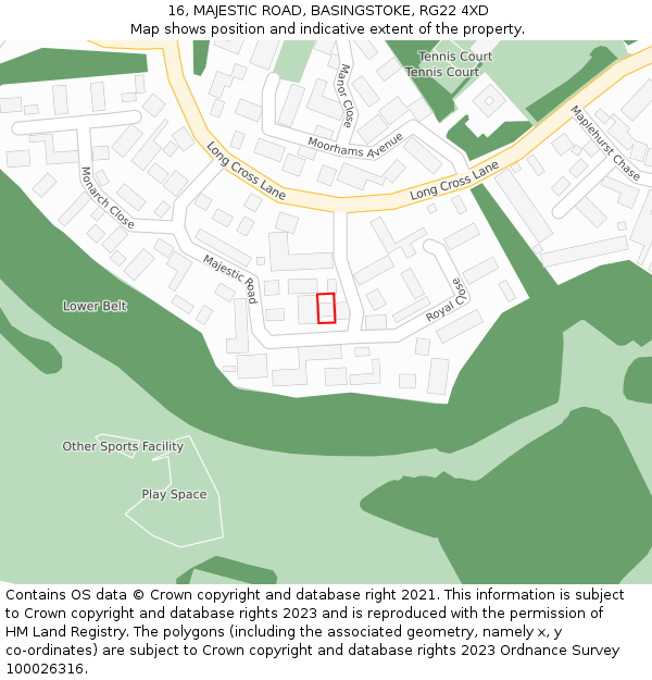 16, MAJESTIC ROAD, BASINGSTOKE, RG22 4XD: Location map and indicative extent of plot