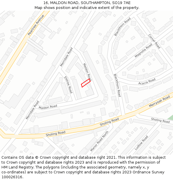 16, MALDON ROAD, SOUTHAMPTON, SO19 7AE: Location map and indicative extent of plot