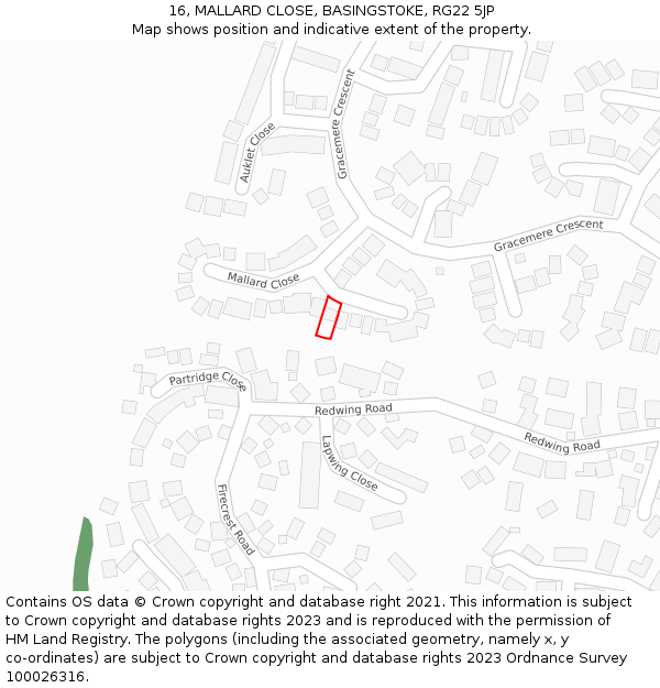 16, MALLARD CLOSE, BASINGSTOKE, RG22 5JP: Location map and indicative extent of plot