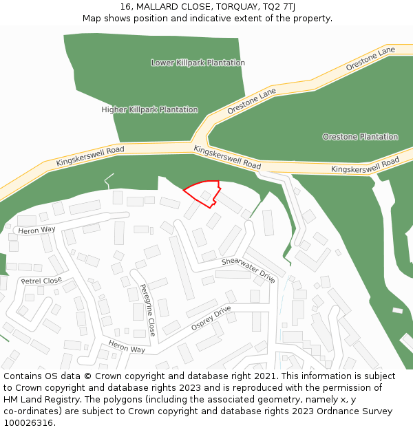 16, MALLARD CLOSE, TORQUAY, TQ2 7TJ: Location map and indicative extent of plot