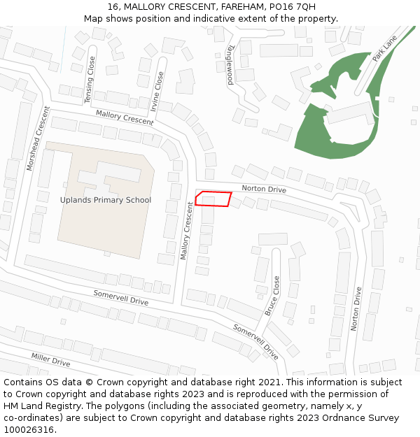 16, MALLORY CRESCENT, FAREHAM, PO16 7QH: Location map and indicative extent of plot