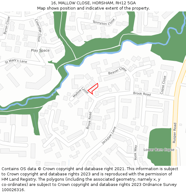 16, MALLOW CLOSE, HORSHAM, RH12 5GA: Location map and indicative extent of plot