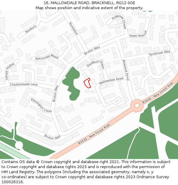 16, MALLOWDALE ROAD, BRACKNELL, RG12 0GE: Location map and indicative extent of plot