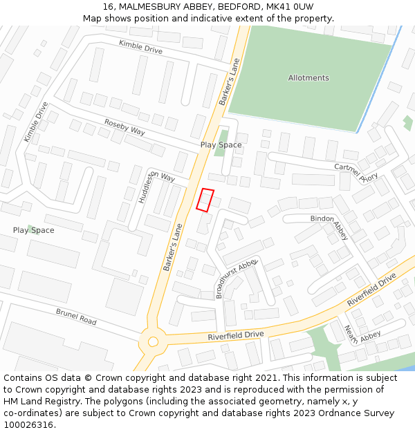 16, MALMESBURY ABBEY, BEDFORD, MK41 0UW: Location map and indicative extent of plot