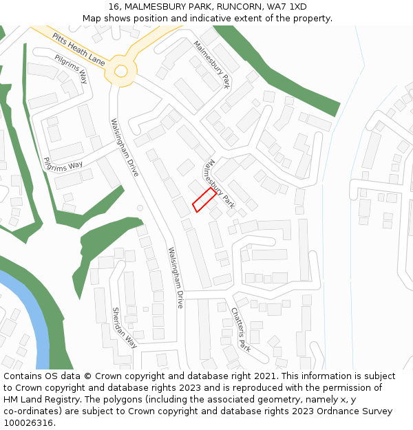 16, MALMESBURY PARK, RUNCORN, WA7 1XD: Location map and indicative extent of plot