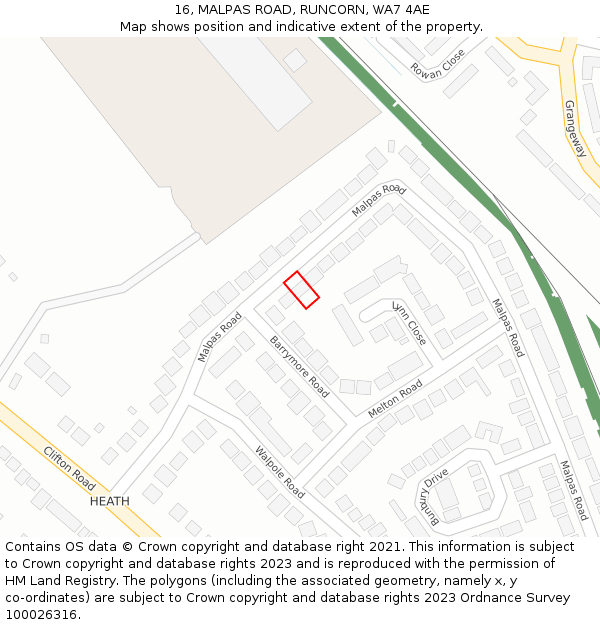 16, MALPAS ROAD, RUNCORN, WA7 4AE: Location map and indicative extent of plot