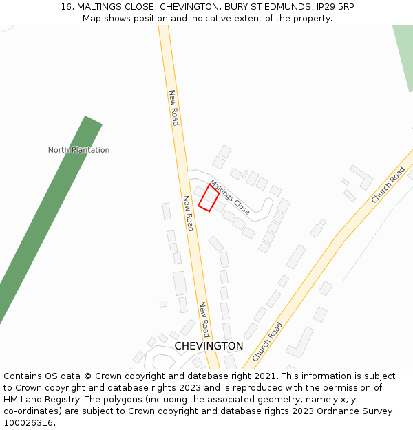 16, MALTINGS CLOSE, CHEVINGTON, BURY ST EDMUNDS, IP29 5RP: Location map and indicative extent of plot