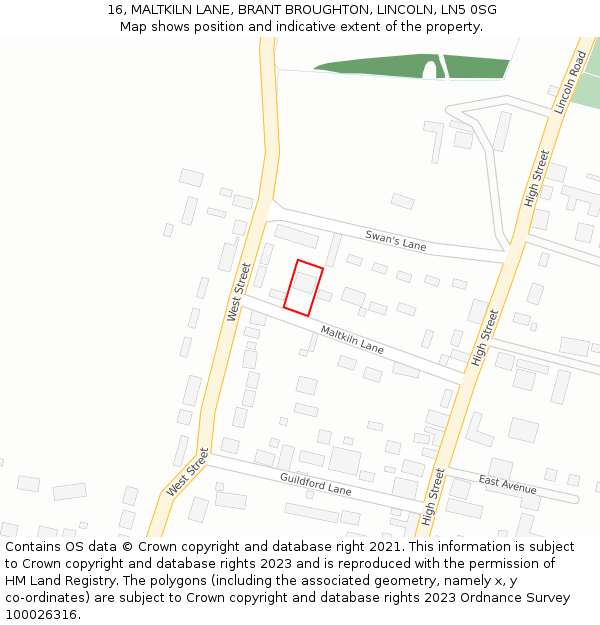 16, MALTKILN LANE, BRANT BROUGHTON, LINCOLN, LN5 0SG: Location map and indicative extent of plot