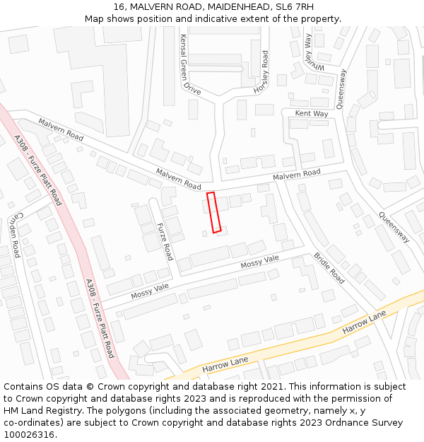 16, MALVERN ROAD, MAIDENHEAD, SL6 7RH: Location map and indicative extent of plot