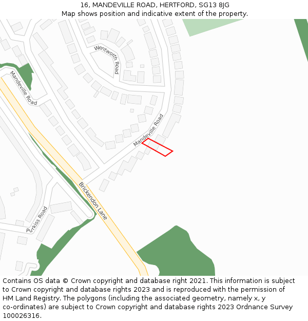 16, MANDEVILLE ROAD, HERTFORD, SG13 8JG: Location map and indicative extent of plot