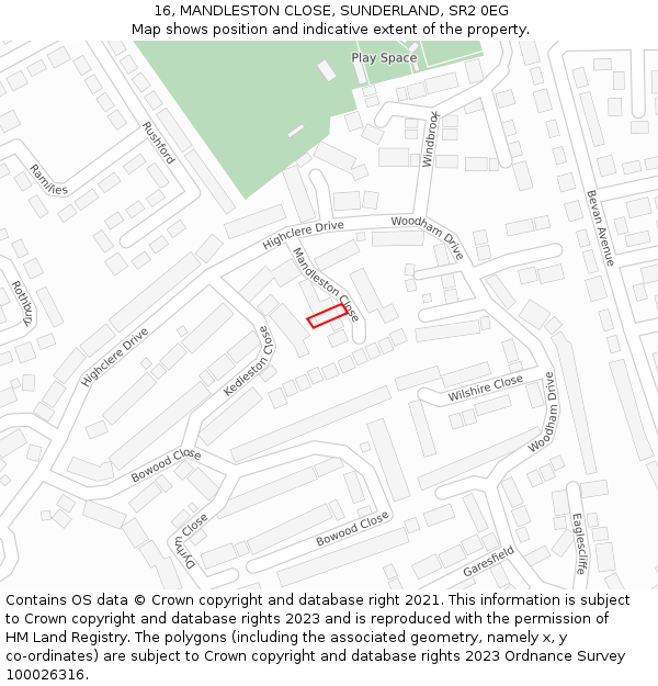 16, MANDLESTON CLOSE, SUNDERLAND, SR2 0EG: Location map and indicative extent of plot