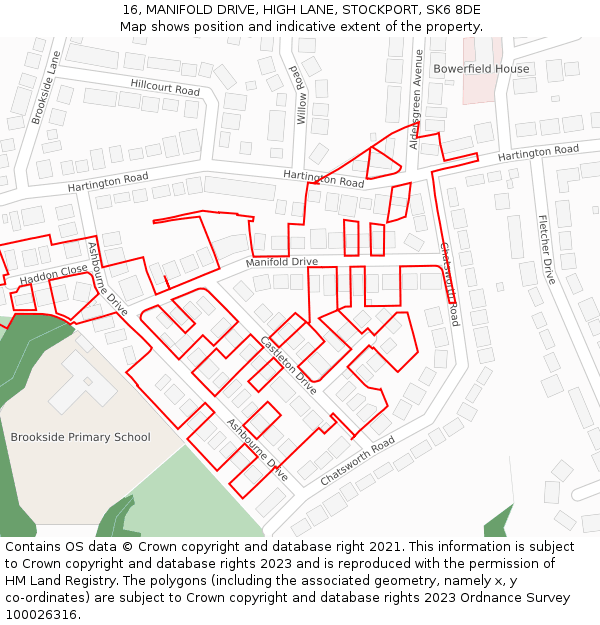 16, MANIFOLD DRIVE, HIGH LANE, STOCKPORT, SK6 8DE: Location map and indicative extent of plot