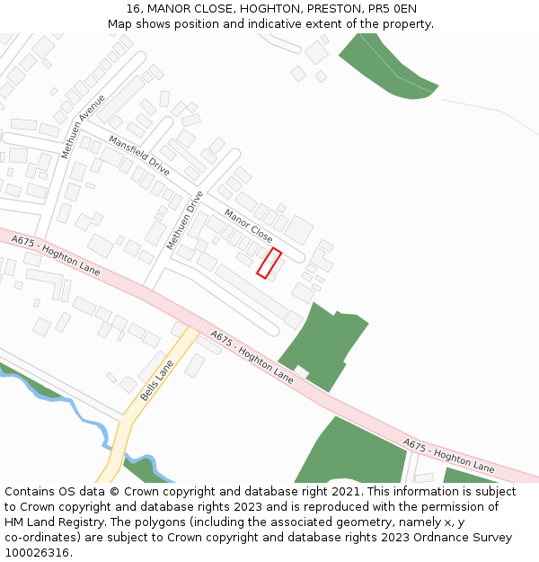 16, MANOR CLOSE, HOGHTON, PRESTON, PR5 0EN: Location map and indicative extent of plot