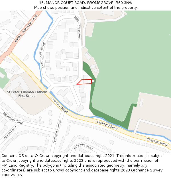 16, MANOR COURT ROAD, BROMSGROVE, B60 3NW: Location map and indicative extent of plot