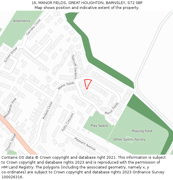 16, MANOR FIELDS, GREAT HOUGHTON, BARNSLEY, S72 0BF: Location map and indicative extent of plot