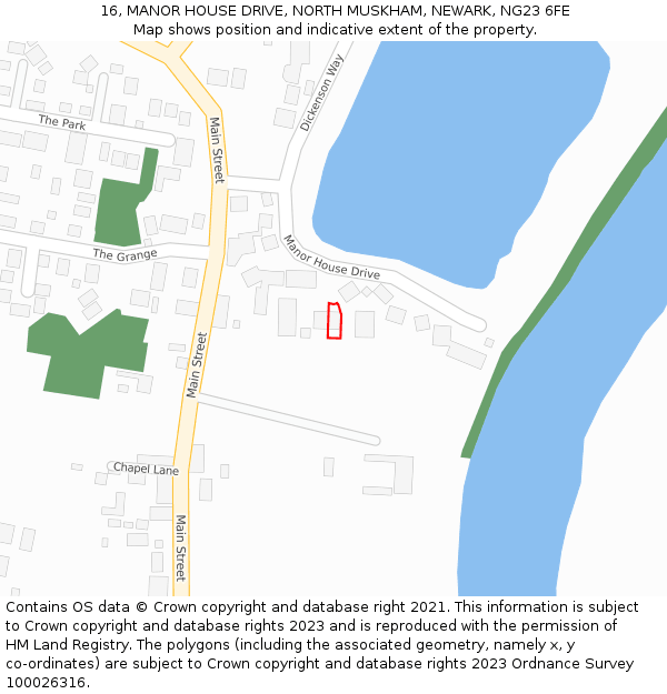 16, MANOR HOUSE DRIVE, NORTH MUSKHAM, NEWARK, NG23 6FE: Location map and indicative extent of plot