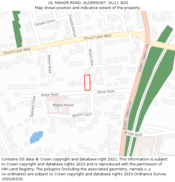 16, MANOR ROAD, ALDERSHOT, GU11 3DG: Location map and indicative extent of plot
