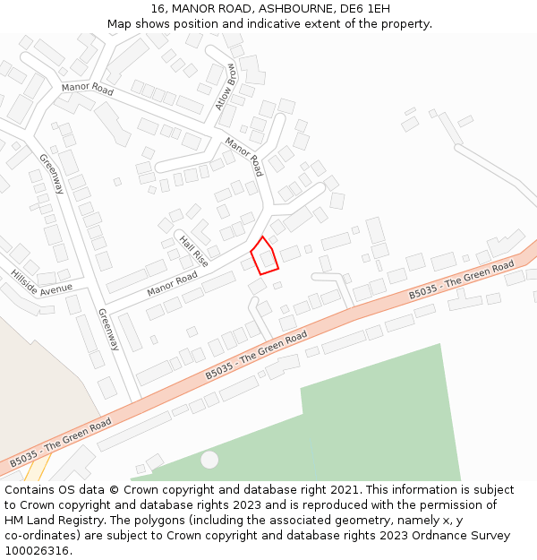 16, MANOR ROAD, ASHBOURNE, DE6 1EH: Location map and indicative extent of plot