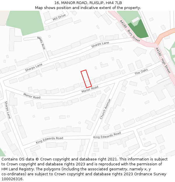 16, MANOR ROAD, RUISLIP, HA4 7LB: Location map and indicative extent of plot