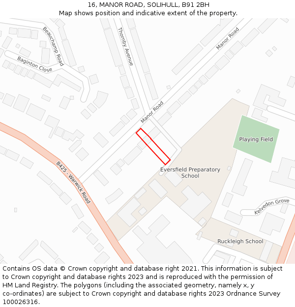 16, MANOR ROAD, SOLIHULL, B91 2BH: Location map and indicative extent of plot