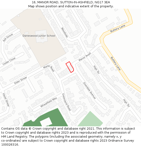 16, MANOR ROAD, SUTTON-IN-ASHFIELD, NG17 3EA: Location map and indicative extent of plot