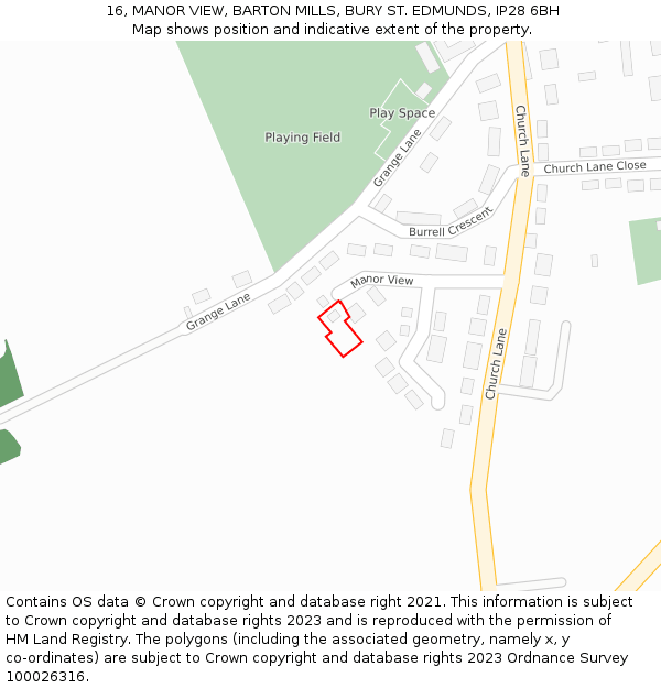 16, MANOR VIEW, BARTON MILLS, BURY ST. EDMUNDS, IP28 6BH: Location map and indicative extent of plot