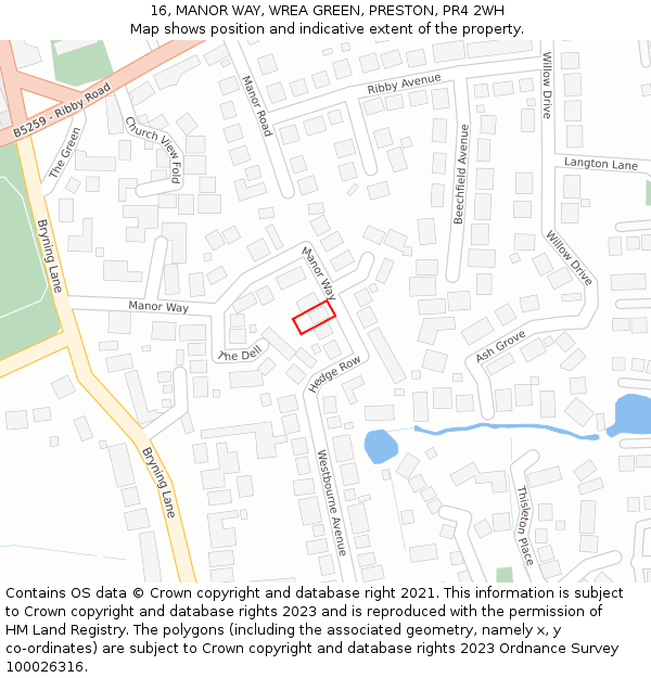 16, MANOR WAY, WREA GREEN, PRESTON, PR4 2WH: Location map and indicative extent of plot