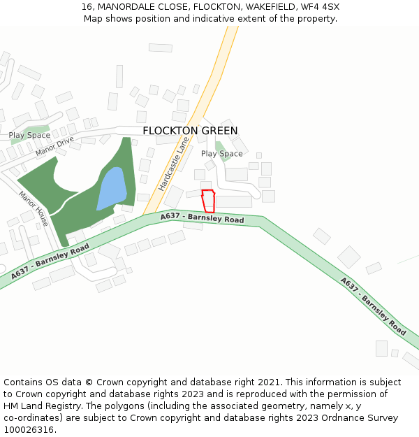 16, MANORDALE CLOSE, FLOCKTON, WAKEFIELD, WF4 4SX: Location map and indicative extent of plot