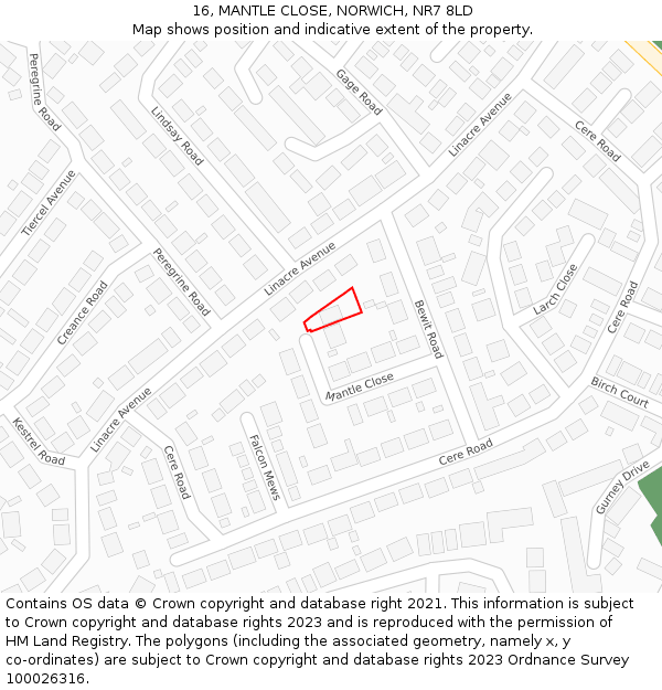 16, MANTLE CLOSE, NORWICH, NR7 8LD: Location map and indicative extent of plot