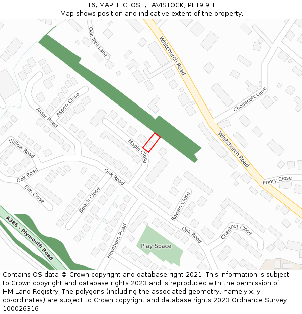 16, MAPLE CLOSE, TAVISTOCK, PL19 9LL: Location map and indicative extent of plot