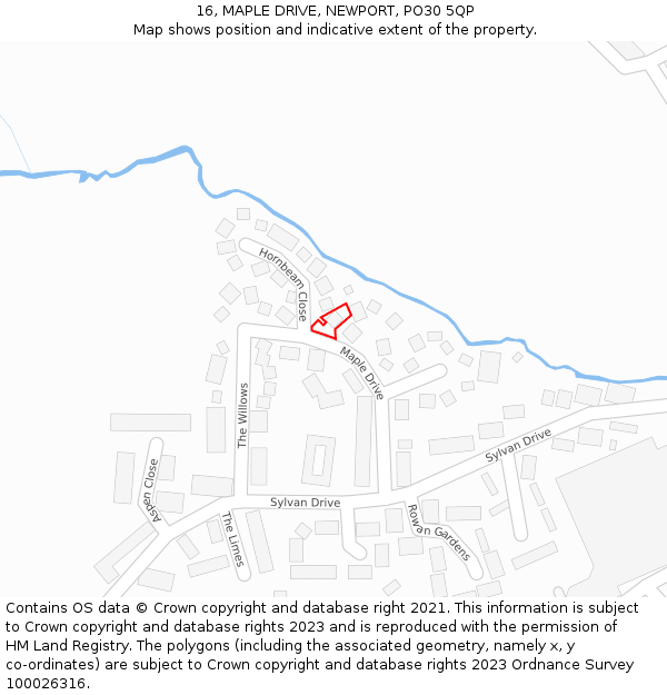 16, MAPLE DRIVE, NEWPORT, PO30 5QP: Location map and indicative extent of plot