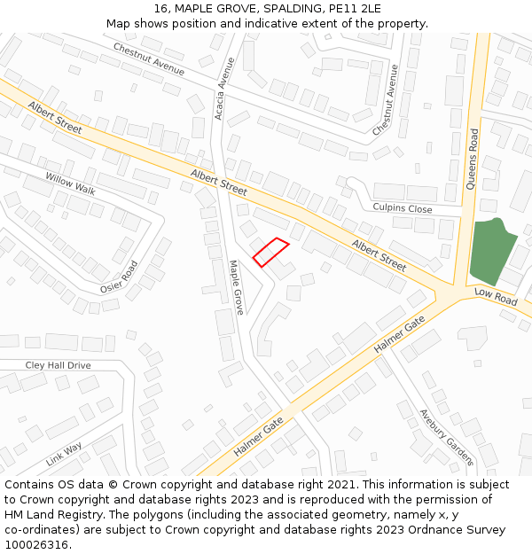 16, MAPLE GROVE, SPALDING, PE11 2LE: Location map and indicative extent of plot