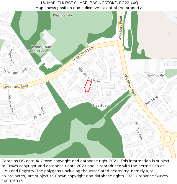 16, MAPLEHURST CHASE, BASINGSTOKE, RG22 4XQ: Location map and indicative extent of plot