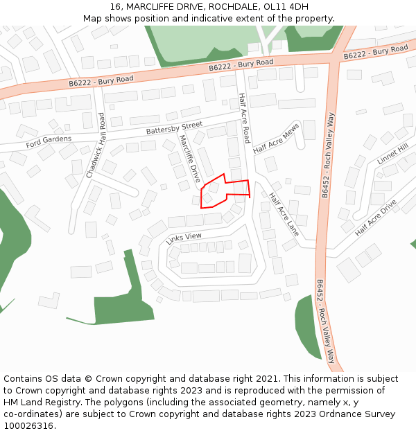 16, MARCLIFFE DRIVE, ROCHDALE, OL11 4DH: Location map and indicative extent of plot