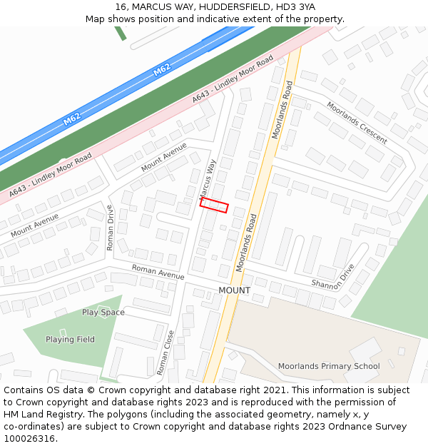 16, MARCUS WAY, HUDDERSFIELD, HD3 3YA: Location map and indicative extent of plot