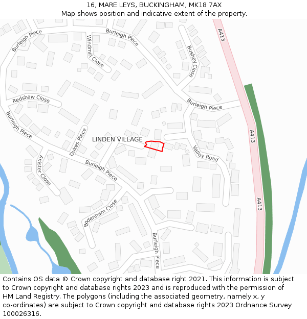 16, MARE LEYS, BUCKINGHAM, MK18 7AX: Location map and indicative extent of plot