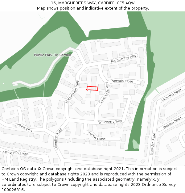 16, MARGUERITES WAY, CARDIFF, CF5 4QW: Location map and indicative extent of plot