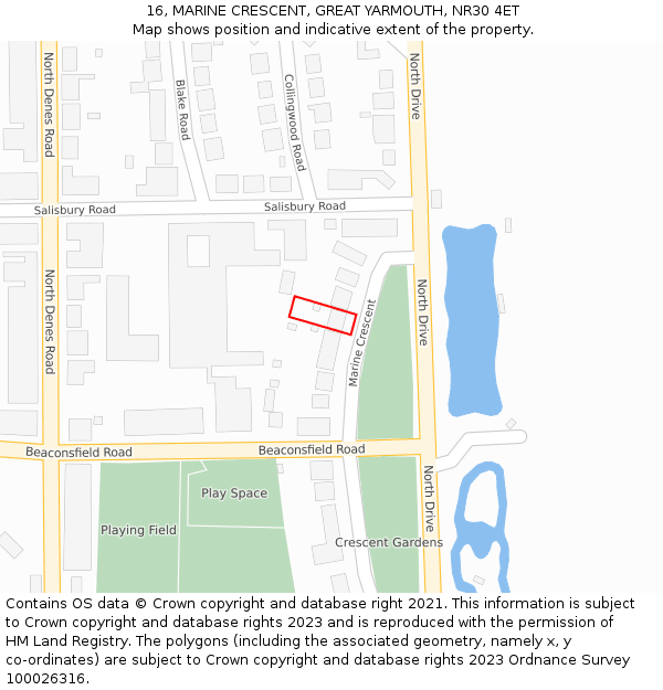 16, MARINE CRESCENT, GREAT YARMOUTH, NR30 4ET: Location map and indicative extent of plot