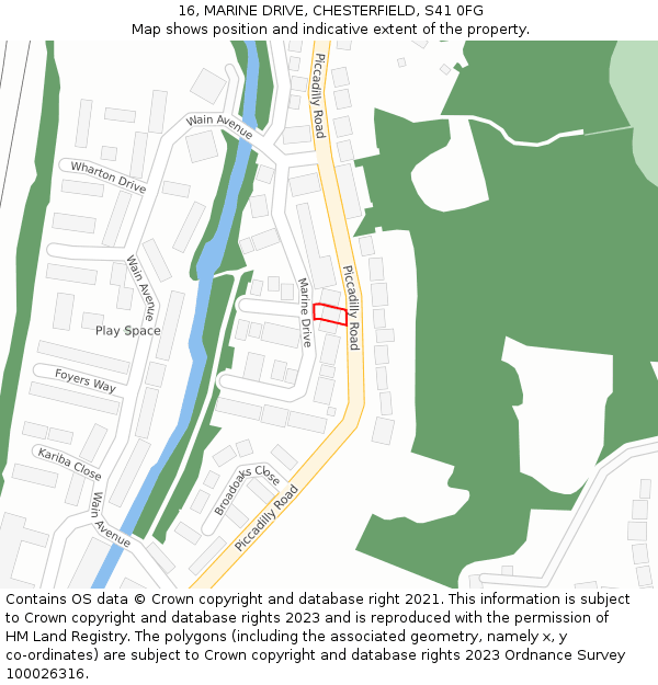 16, MARINE DRIVE, CHESTERFIELD, S41 0FG: Location map and indicative extent of plot