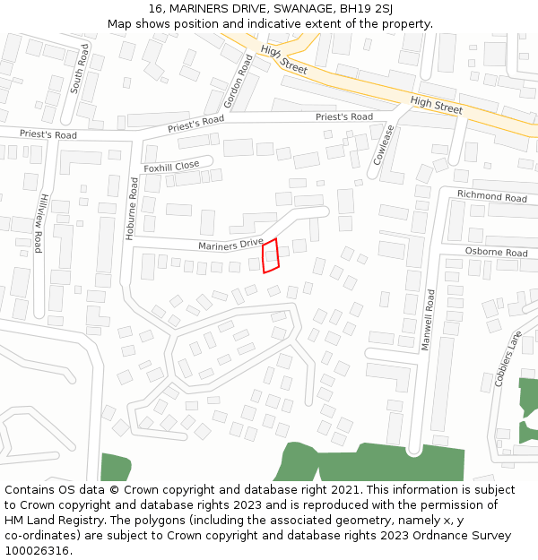 16, MARINERS DRIVE, SWANAGE, BH19 2SJ: Location map and indicative extent of plot