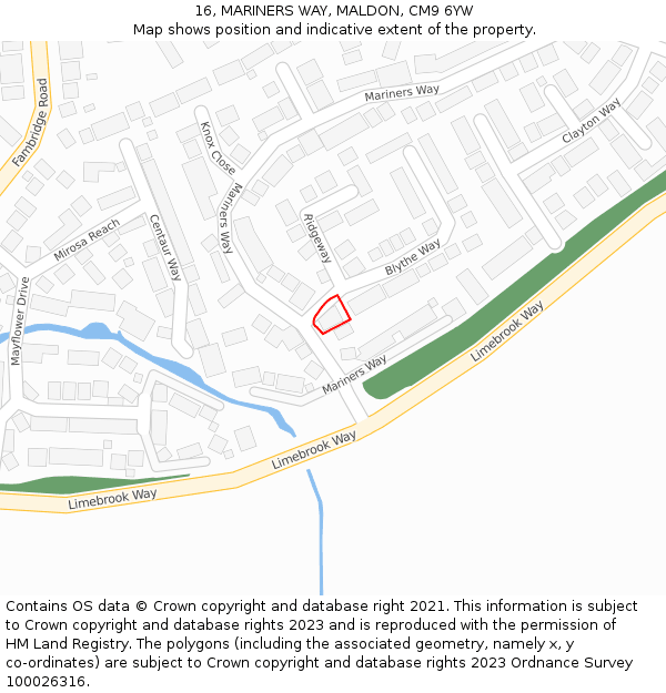 16, MARINERS WAY, MALDON, CM9 6YW: Location map and indicative extent of plot