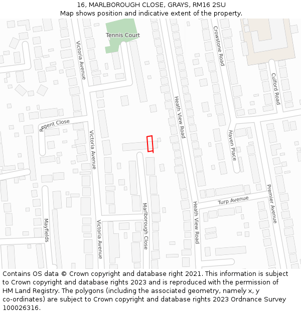 16, MARLBOROUGH CLOSE, GRAYS, RM16 2SU: Location map and indicative extent of plot
