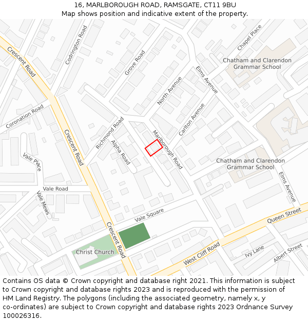 16, MARLBOROUGH ROAD, RAMSGATE, CT11 9BU: Location map and indicative extent of plot