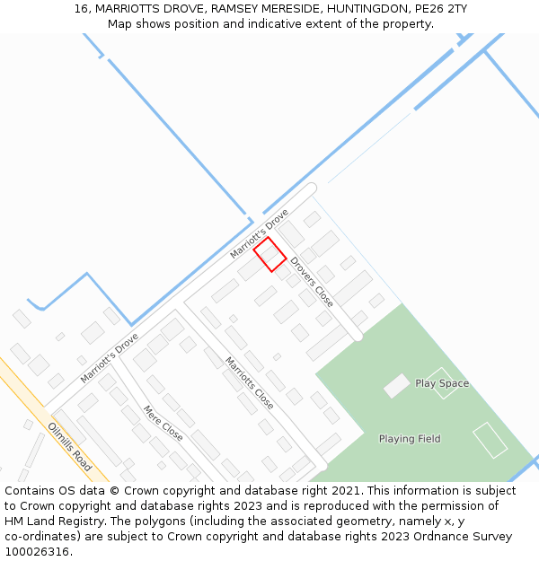 16, MARRIOTTS DROVE, RAMSEY MERESIDE, HUNTINGDON, PE26 2TY: Location map and indicative extent of plot